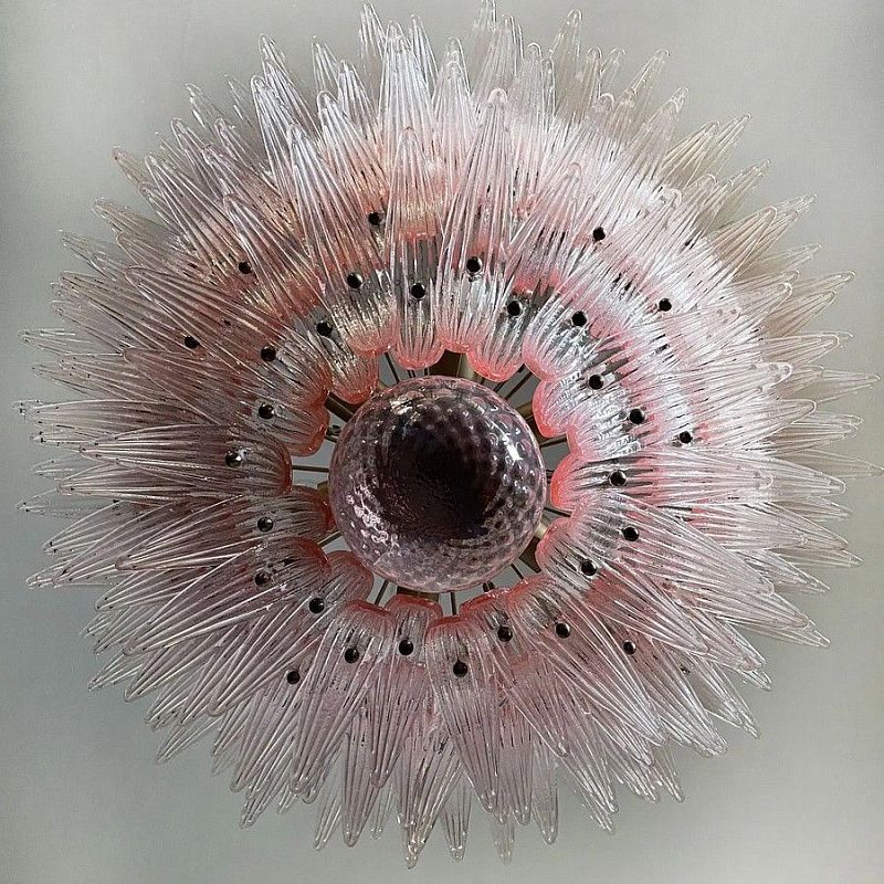 Винтажная люстра Murano Chandelier 163 Clear and Pink Palmette Glass