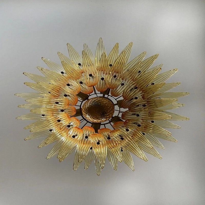 Винтажная люстра Murano Chandelier 58 Yellow Palmette Glass