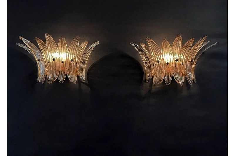 Настенный светильник Murano Wall Lamp 9 Smoke-Colored Palmette Glass