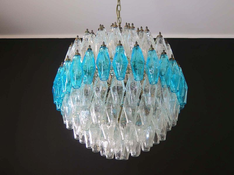 Винтажная люстра Murano Chandelier 140 Clear and Blue Poliedri Glass