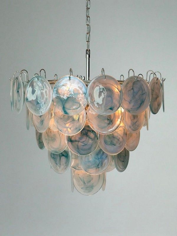 Винтажная люстра Murano Chandelier 57 Blue Disk Glass