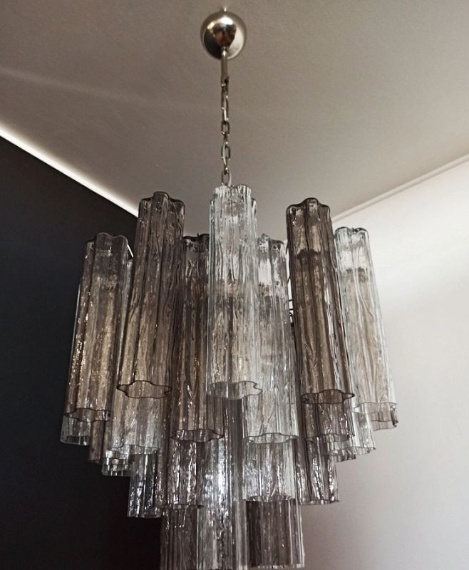 Винтажная люстра Murano Chandelier 36 Clear and Smoke-Colored Glass Tubes