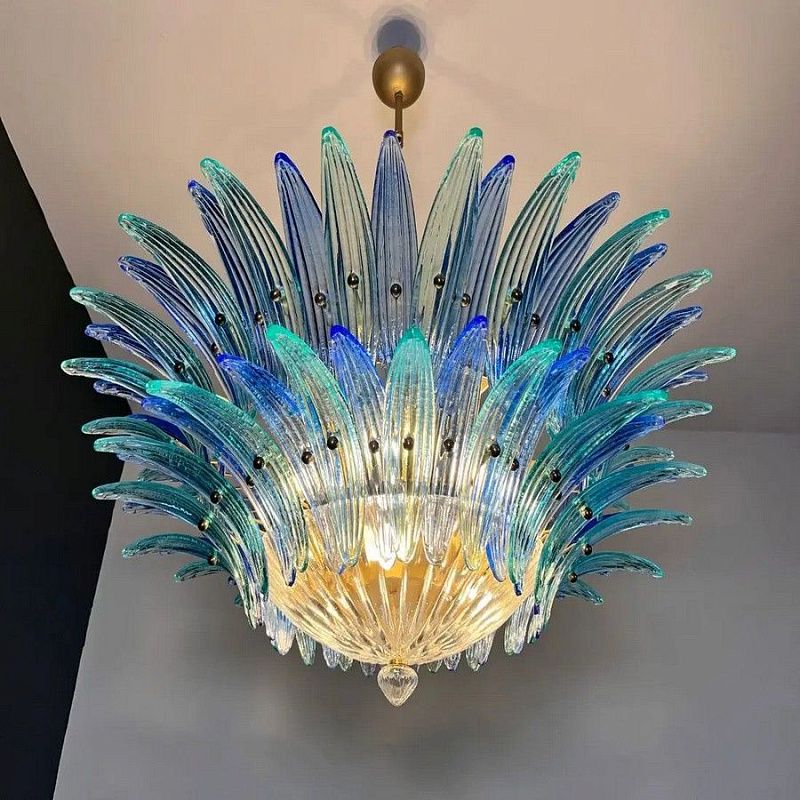 Винтажная люстра Murano Chandelier 82 Blue and Turquoise Palmette Glass