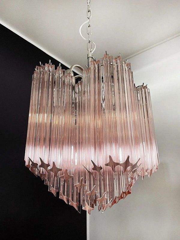 Винтажная люстра Murano Chandelier 60 Pink Prism Glass