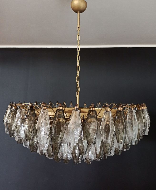 Винтажная люстра Murano Chandelier 185 Clear and Smoky Poliedri Glass