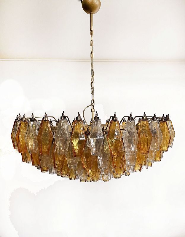 Винтажная люстра Murano Chandelier 185 Clear and Yellow Poliedri Glass