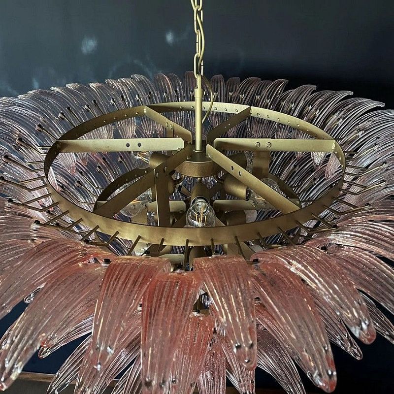 Винтажная люстра Murano Chandelier 163 Clear and Pink Palmette Glass