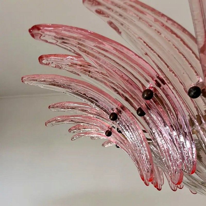 Винтажная люстра Murano Chandelier 36 Pink Palmette Glass