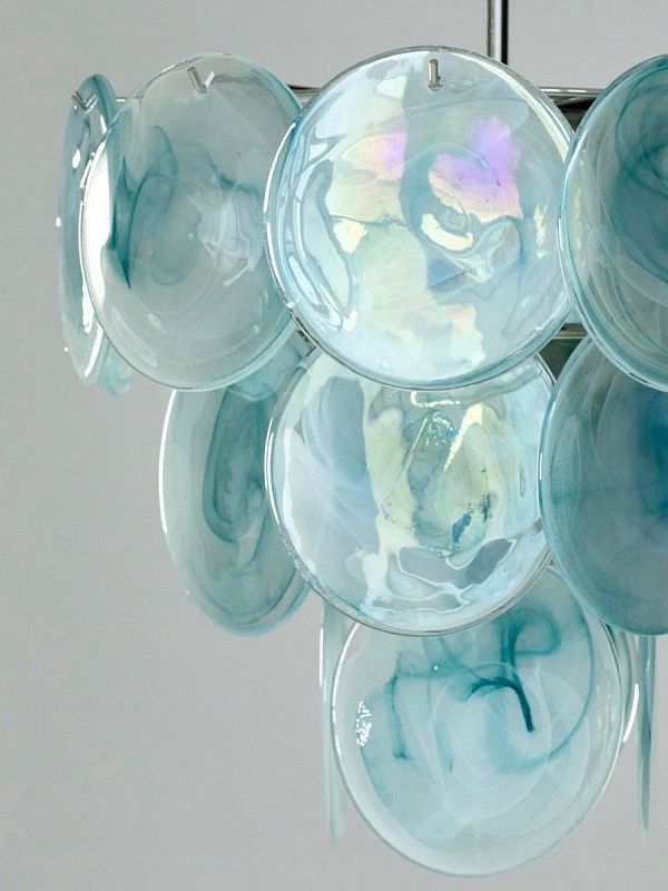 Винтажная люстра Murano Chandelier 23 Blue Disk Glass