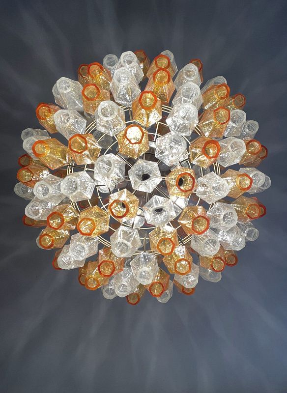 Винтажная люстра Murano Chandelier 140 Clear and Yellow Poliedri Glass