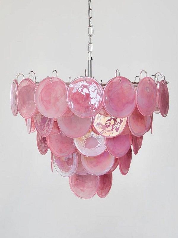 Винтажная люстра Murano Chandelier 57 Alabaster Pink Disk Glass