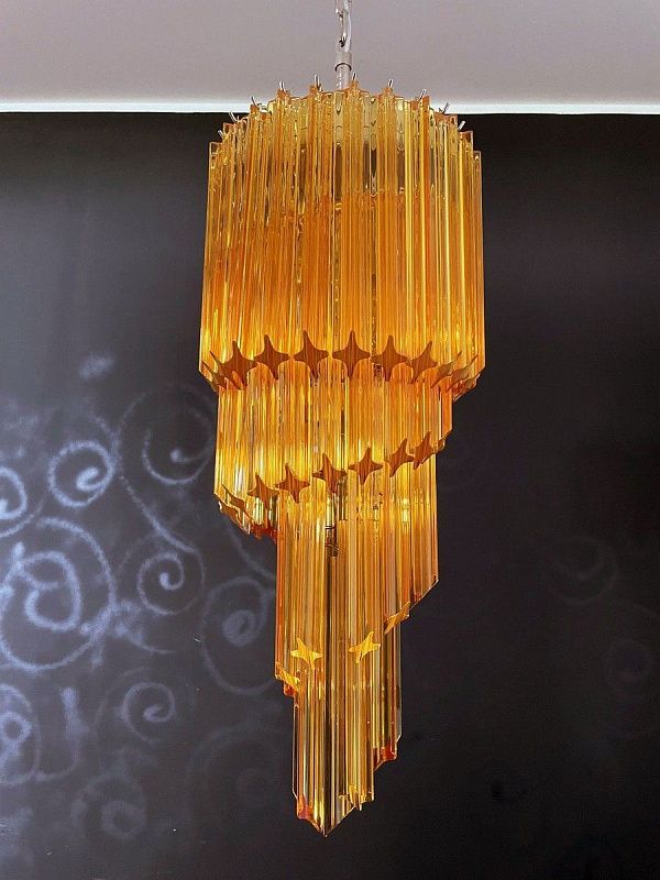 Винтажная люстра Murano Chandelier 54 Yellow Prism Glass