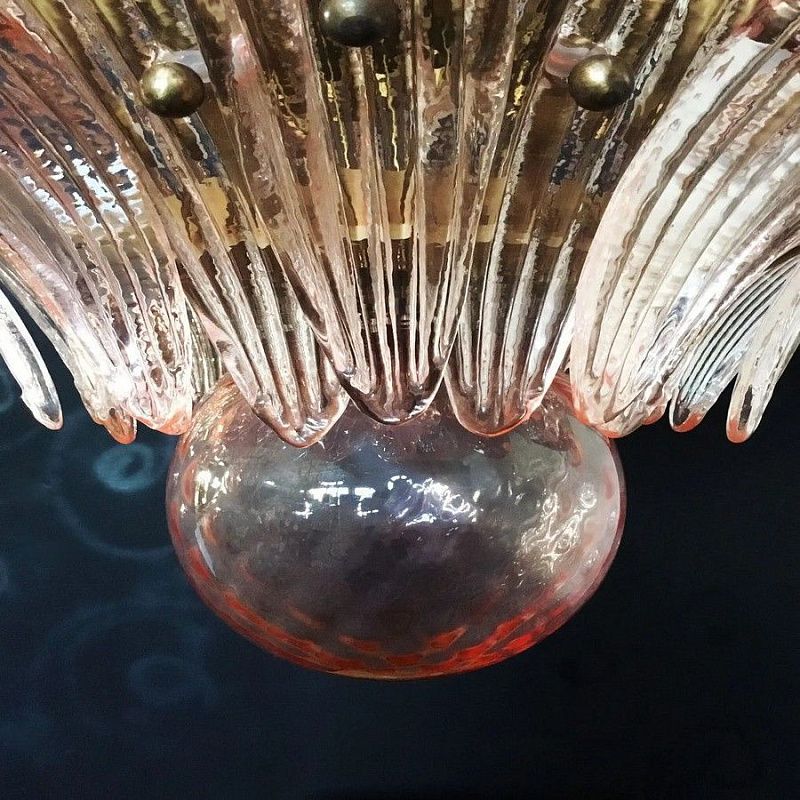Винтажная люстра Murano Chandelier 104 Pink Palmette Glass