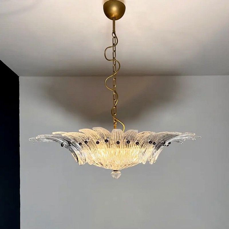 Винтажная люстра Murano Chandelier 36 Clear Palmette Glass