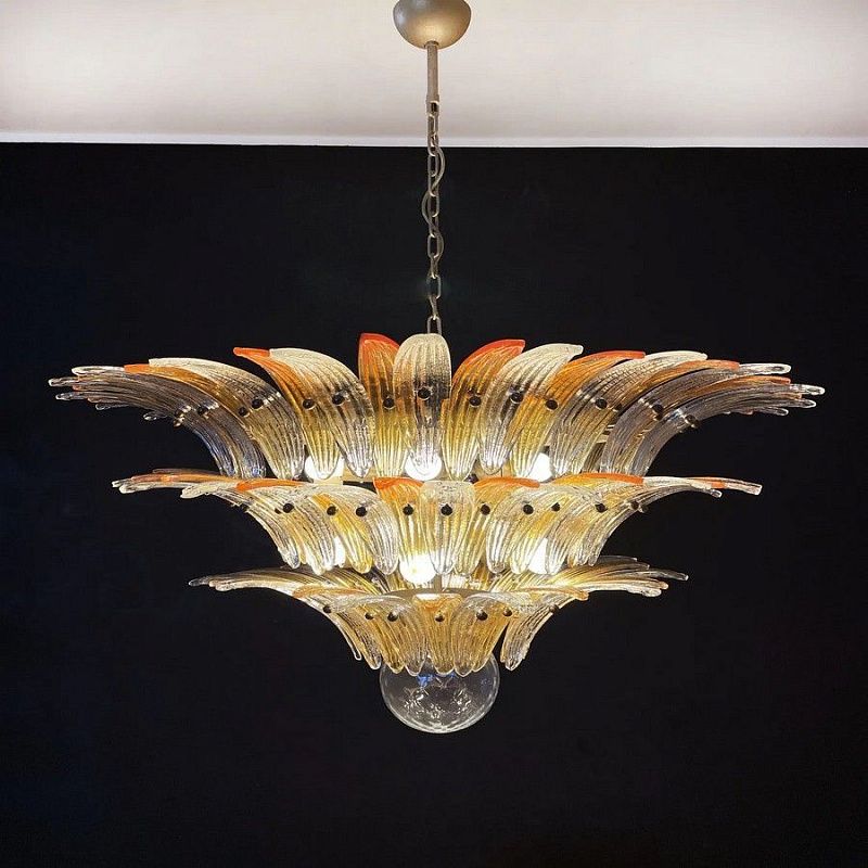 Винтажная люстра Murano Chandelier 104 Clear and Yellow Palmette Glass