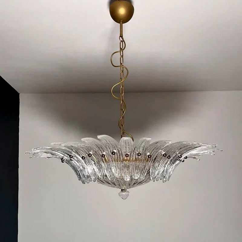 Винтажная люстра Murano Chandelier 36 Clear Palmette Glass
