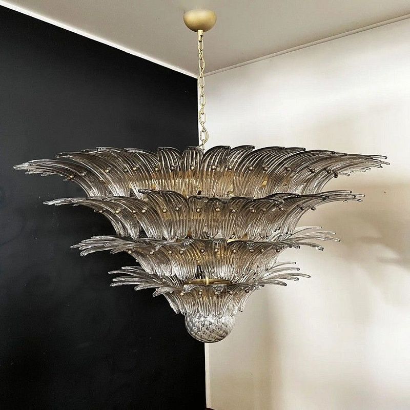 Винтажная люстра Murano Chandelier 163 Smoke-colored Palmette Glass